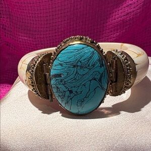 Vintage, Brass and  Bone Bracelet with Turquoise stone